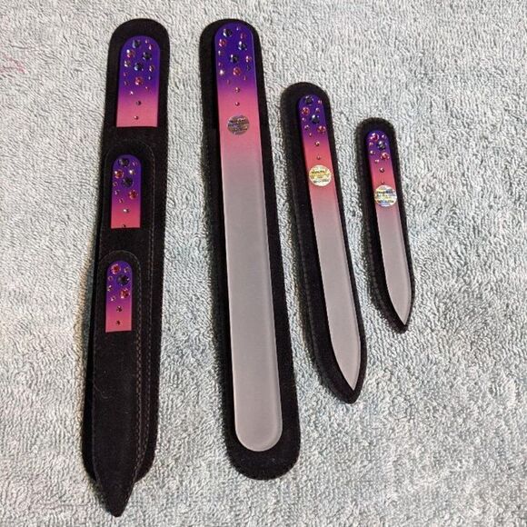 🆕SET OF 3 Czech Crystal Purple & Pink Nail Files-W/PINK & PURPLE SWAROVSKI CRYS - Picture 2 of 2
